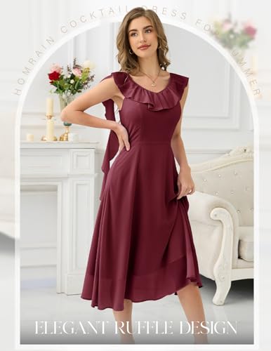 Image of HomRain Chiffon Casual Beach Dresses for Women 2025 Summer Sleeveless, Cocktail Ruffle Wedding Guest Midi Dress for Church