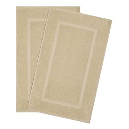 Cotton Paradise 100% Cotton Turkish Bathmat Set, Soft Absorbent Quick Dry, 2 Piece 20x34 Bathmat Floor Set, Beige