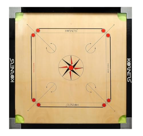 Image of KORNERS Carrom Board with Striker, Coins and Powder, Multicolor| (Carrom Cut 32 Elite)