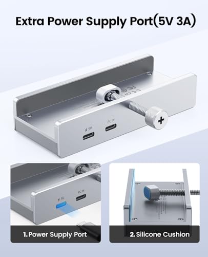 Hub USB 3.0, Hub USB a pinza con lettore di schede SD/TF, Splitter USB con 2 porte USB-A 3.0, audio da 3,5 mm, 5 Gbps, collegamento alimentazione 5V, per monitor, desktop - Hub USB - Immagine 8