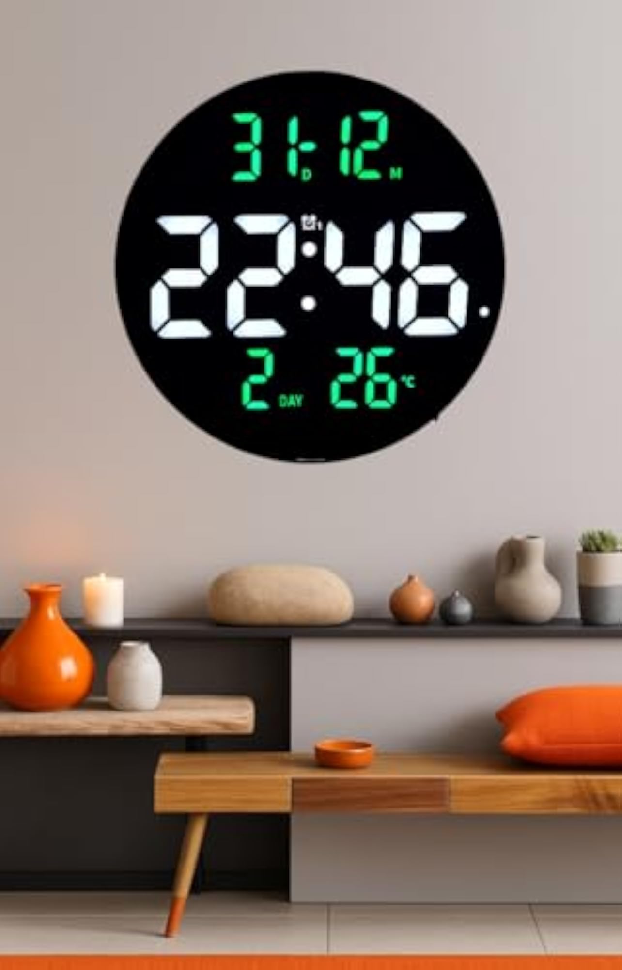 Smart Digital LED Wall Clock with Dual Alarms