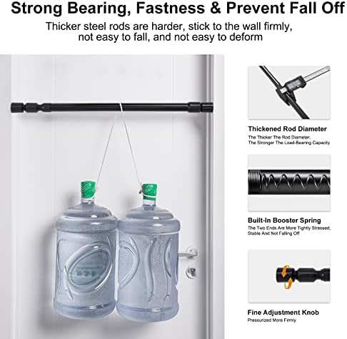 Senvoziii Metal Curtain Rod Extendable No Drilling Telescopic Curtain Pole Heavy Duty Adjustable Hanging Pole for Doorways Bathroom Shower Windows Black 60-105CM