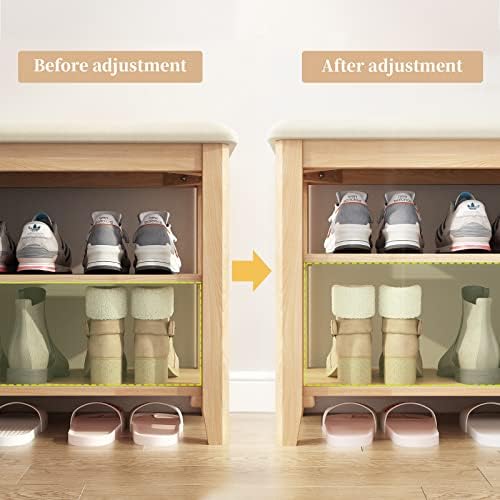 KungFuWood Shoe Rack with Seat, Solid Wood Shoe Bench with Adjustable Floorboard Heights, Sturdy and Comfortable Cushioned Shoe Storage with Seat for Entryway, Living Room, Hallway, Wooden Colors