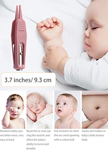 Image of Infant Nose Cleaning Tweezer with LED Light Round-Head Safe and Effective Clip Care Ear Nose Navel Clean Tool Nipper Plier Pincet Forceps for Relieves Stuffy Nose (Pack of 3)