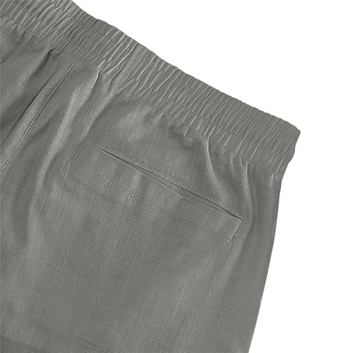 Men's Elastic Waist Comfort Outdoor Cargo Short Casual Cotton Linen Beach Shorts Drawstring Solid Work Summer Shorts (Grey,X-Large)4