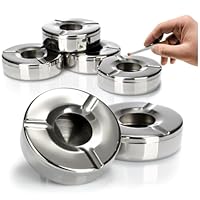 com-four® 6x Aschenbecher aus Edelstahl - Windaschenbecher mit abnehmbarem Deckel zum Schutz vor Flugasche - Ø 11 cm (006 Stück - Edelstahl)