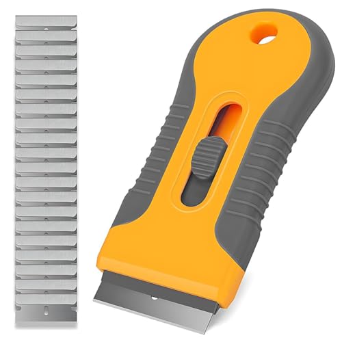 JUGUTA Rascador Vitrocerámica Profesional Con 20 Cuchillas Para Limpieza De Horno Y Estufa Color Naranja 100X40Mm Ideal Para Película Automotriz Y Eliminación De Adhesivos