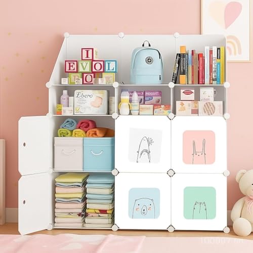 Image of 6- Door Baby Foldable Wardrobe for Clothes Storage, Kids Almirah for Clothes, Cupboard for Clothes Storage Collapsible Wardrobe for Kids Clothes /Toys /Books (White)