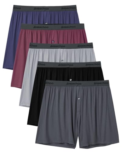 5 Pack Mens Underwear,Rayon Made from Bamboo Boxers for Men,Cooling Soft Boxer Shorts,No Reding Up Long Leg