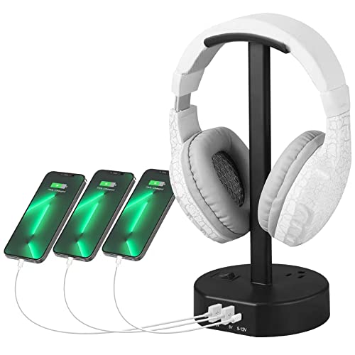 Zexdok Headphone Stand Headset Holder Usb Charger Station Circular Base Power Strip With 2 Outlets, 3 Usb (2A+1C) Aluminum Supporting Bar Suitable For Gamers Gaming Desk Accessories #TOP2