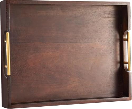 Joy&Grace Acacia Wood Ottoman Tray with Handles 16.7' x 12.8'