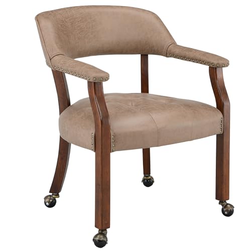 PADMA HOUSE Vintager Retro Sessel Polstersessel Atmungsaktiver-Leder Esszimmerstuhl, Computerstuhl Abnehmbare Räder, Schminkstuhl Buchsessel mit Nietenelement (Gelbliches Braun) PADMA HOUSE Vintager Retro Sessel Polstersessel Atmungsaktiver-Leder Esszimmerstuhl, Computerstuhl Abnehmbare Räder, Schminkstuhl Buchsessel mit Nietenelement (Gelbliches Braun)