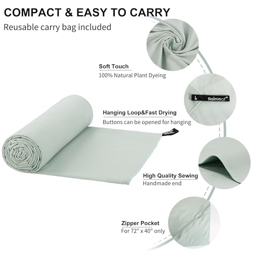 Image of Rainleaf Microfiber Towel Perfect Travel & Gym & Camping Towel. Quick Dry - Super Absorbent - Ultra Compact - Lightweight. Suitable for Trip, Beach, Shower, Backpacking, Pool
