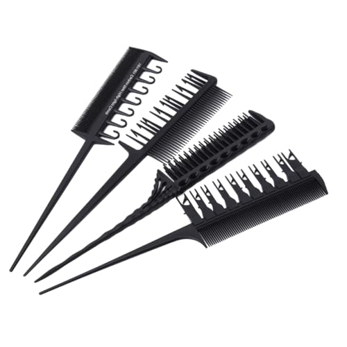 WOONEKY 4 pièces Set de Peignes de Coiffure pour Teinture et Mèches Peignes à Queue Ergonomiques pour Salon et Usage Domestique Outils de Coloration et Soin des Cheveux Noir