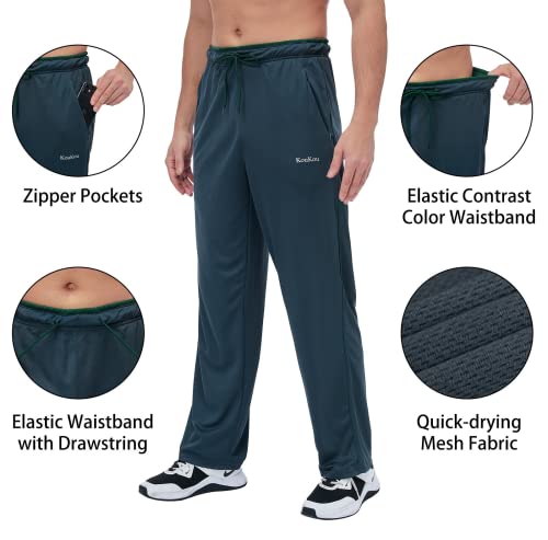Koukou Men's Sweatpants With Zipper Pockets Open Bottom Athletic Pants For Men Running Jogging Workout Gym Grey Green-Xl #TOP2