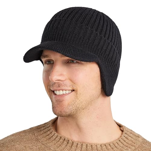 MLPKOI Casquette Homme Hiver avec Doublure Chauds, Chapeaux d'hiver Chauds Hommes avec Cache-Oreilles Bonnet Court Tricot Extensible