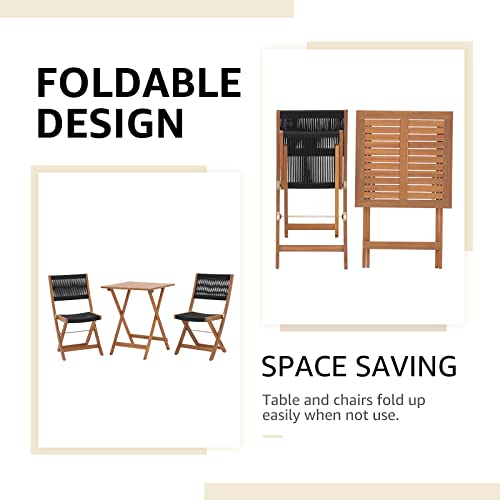Oc Orange-Casual 3 Piece Acacia Patio Bistro Set, Outdoor Compact Wood Square Table And Chairs Set Of 2 For Apartment Balcony Front Porch Deck Yard, Black #TOP4