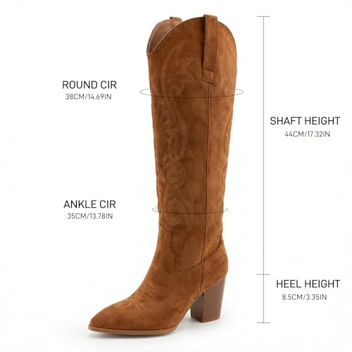 Image of WIRALOMI Cowboy Boots for Women Knee High Western Chunky Heel