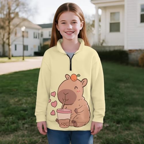 Girls 1/4 Zip Sweatshirts with Long Sleeve Stand collar Casual Print Pullover Top for 5-14 Years4