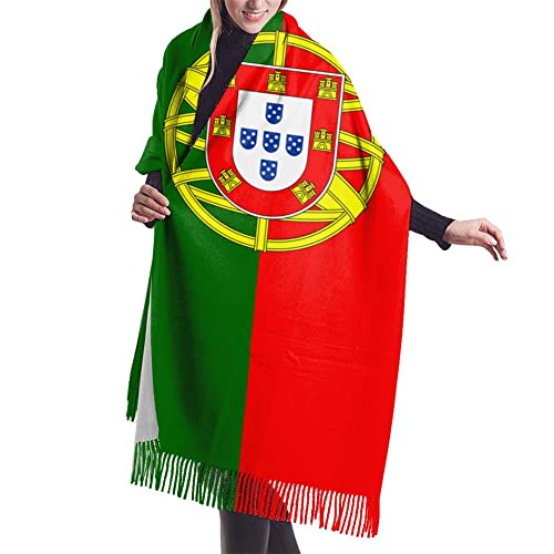 NLWQEKV Bandera de Portugal bufanda de invierno para mujer sensación de cachemira chal abrigo suave y cálido manta bufandas bufanda con flecos