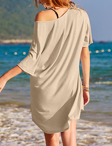 Image of Ekouaer Womens Tshirt Nightgown Cotton V Neck Sleepshirts Comfy Casual Nightshirt for Women