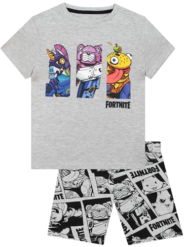 Fortnite Pijama Niño, Conjunto Niño Verano Videojuegos, Pijama Corto para Ninos, Gris 11-12 años