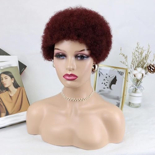 Perruque cheveux humains afro bouclés 99J bordeaux coupe Pixie courte pour femmes noires - 3