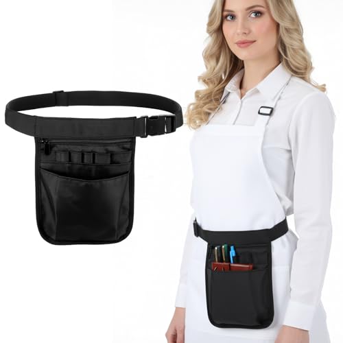 Server Waist Pouch Server Apron with Pockets Restaurant Waitress Waist Pouches Black Organizer Belt Utility Money Bag Tool Belt Working Serving Pack for Restaurant Gardening Nursing Waiter Hotel Bar