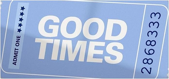 Light blue and pink wall art print featuring retro Good Times ticket typography, a stylish preppy poster for trendy bedrooms, vintage-inspired