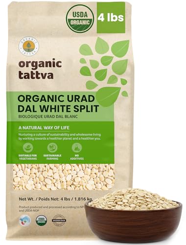 Organic Tattva White Split Lentils, 4 lbs, Natural Urad Dal, USDA Certified