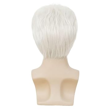 White Short Wig for Men Natural Layered Fluffy Synthetic Heat Resistant Fiber Male Hair Wig for Daily Use