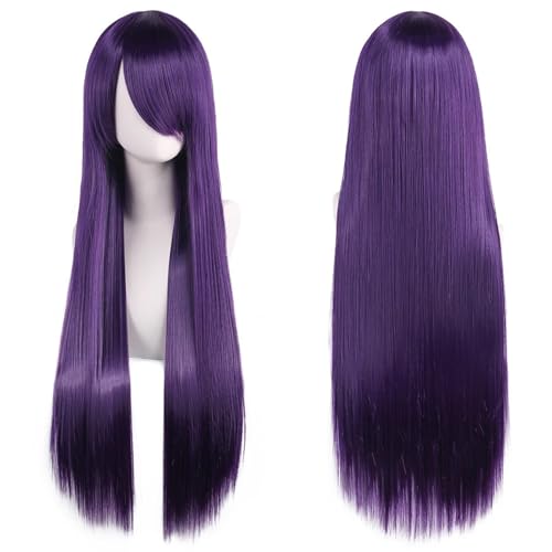 32" 80cm Long Straight Natural Hair Cosplay Wigs with Bangs Heat Resistant Synthetic Colorful Halloween Cosplay Anime Costume Pa