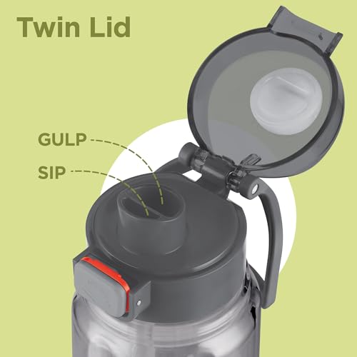 Image of MILTON Aston 700 BPA & BPS-Free Water Bottle 700 ml| Food-Grade Plastic | One-Click Open | Leak-Proof | Sip & Gulp Lid I Ideal for Office, School, College, Gym, Grey
