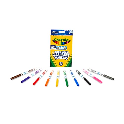 Crayola Ultra-Clean Washable Markers, Fine Line Multicolor, 10 Count