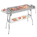 IMOUNTEK Portable Charcoal Grill, Foldable BBQ Grill, Barbecue Grill, Hibachi Grill Outdoor, Kabob Grill, Stainless Steel Charcoal Grill for Camping, Picnic, Patio, Travel, Silver, SKJ001