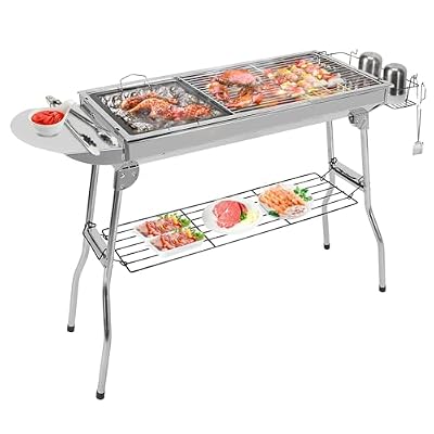 IMOUNTEK Portable Charcoal Grill, Foldable BBQ Grill, Barbecue Grill, Hibachi Grill Outdoor, Kabob Grill, Stainless Steel Charcoal Grill for Camping, Picnic, Patio, Travel, Silver, SKJ001