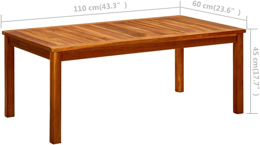 Coffee Table Solid Acacia Wood Medium Durable Natural Wood Finish 43.3 Inch Patio Furniture Outdoor Table Perfect for Garden Patio Use