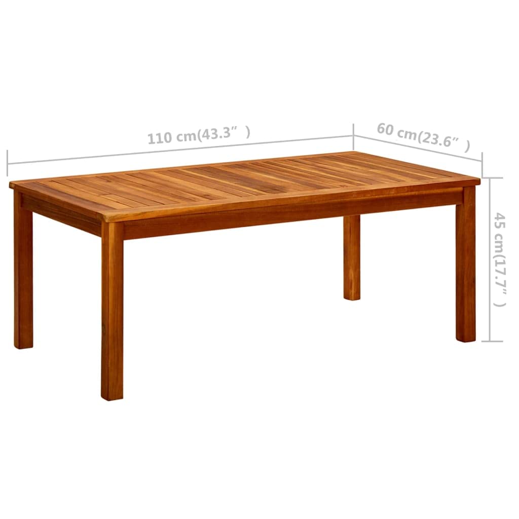 vidaXL Table Basse de Jardin en Bois d'Acacia Solide 110x60x45 cm