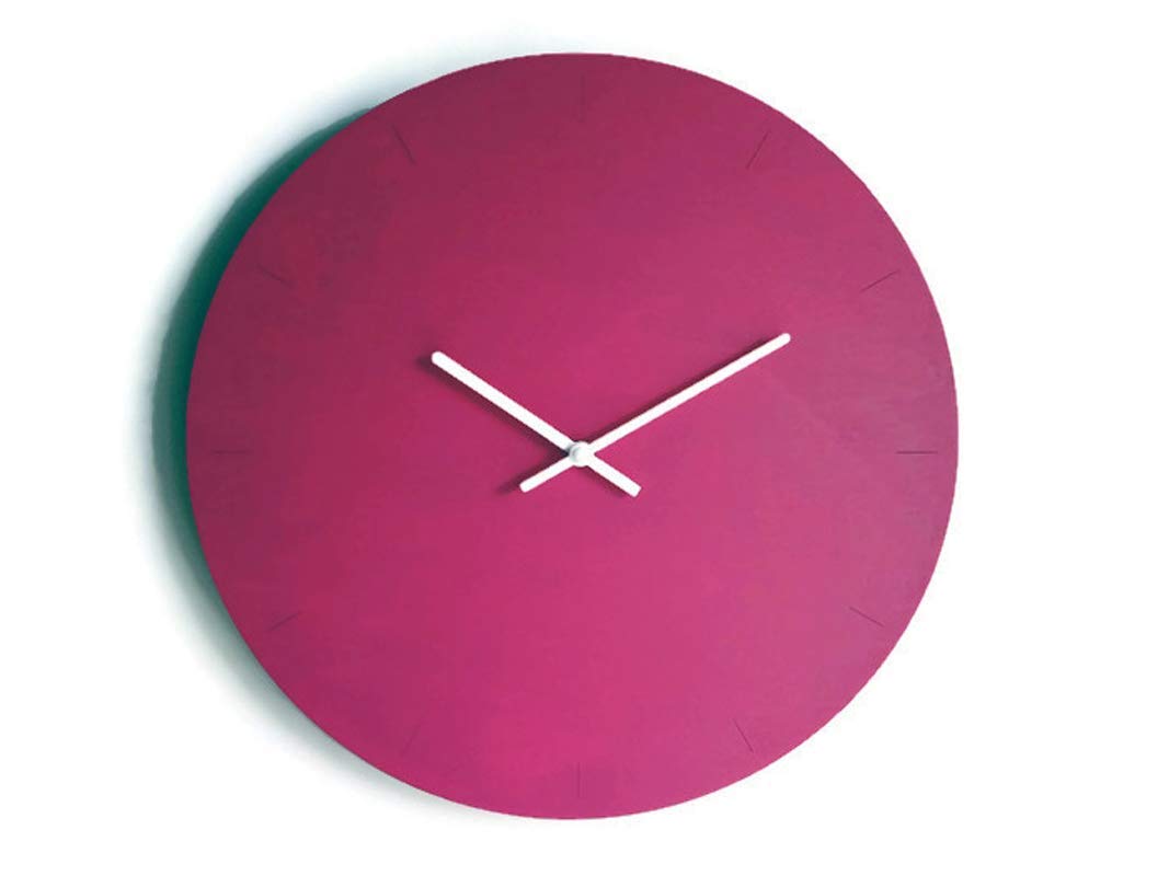 16,5 Inch large wooden quiet contemporary wall clock in many colors as fuchsia No ticking big modern frame clocks Silent wide wood wallclock for entry Sitting room frameless wallclocks xl