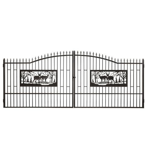 Zolyndo 20x7 FT Double Swing Iron Driveway Gate, Galvanized Steel