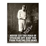 Babe Ruth Quote 11x14 Unframed Print – Never Let the Fear of Striking Out Keep You from Playing the Game, Vintage Baseball Wall Art, Motivational Sports Poster for Office, Man Cave, or Classroom Décor
