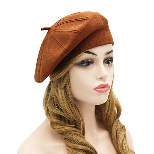 Wheebo French Beret Hat,Reversible Solid Color Cashmere Beret Cap for Womens Girls Lady Adults (Chocolate2)