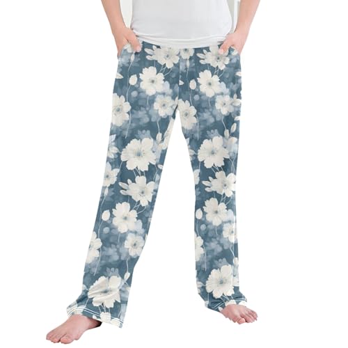 Boho Garden Flower Long Pajama Pants Elastic Waist PJ Bottoms with Pockets S A110924