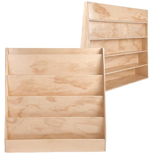 Tongmo Single-Sided Kids Bookshelf: 5 Tier Montessori Bookshelf Wood Classroom Bookcase for Kids Library with Back Storage (Natural, Large)