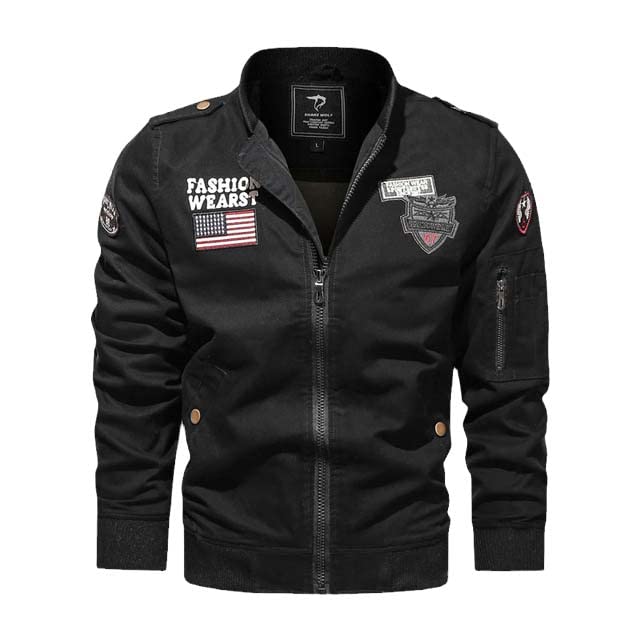 Veste bomber militaire brodée avec fermeture éclair style baseball