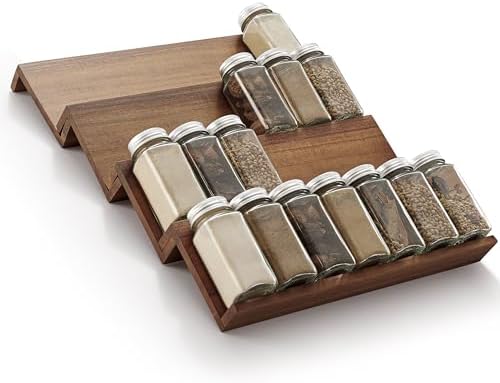 Tinamo Acacia Wooden Spice Rack Organizer for Cabinet - Spice Dra...