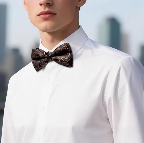 Image of YOHOWA Paisley Striped Men Bow Tie Pre-Tied Formal Adjustable Colorful Bowties Handkerchief Cufflinks Set Wedding Party