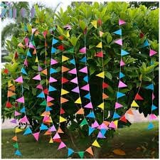 Image of Preetus 60 Feet Hand Made Paper Pennant Banner: Vibrant Hanging Decor for Hanging Decoration 60 Feet Length 2 Banners Total 30 x 2= 60 feet