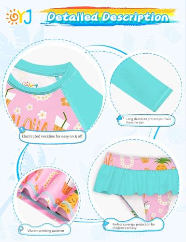 Image of Girls Swimsuit Rash Guard Set Long Sleeve Swimwear UPF 50 Swim Shirts SPF Two Peice Bating Suits Toddler Kid Teen 2T-12Y