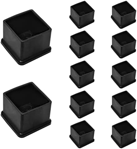 Coufce 12Pcs 1 Inch X 1 Inch Black Square Rubber Furniture Leg Protectors, PVC Rectangle Furniture Leg Caps, Rubber Protectors for Table, Chair, Desk, Floor(25mm x 25mm)